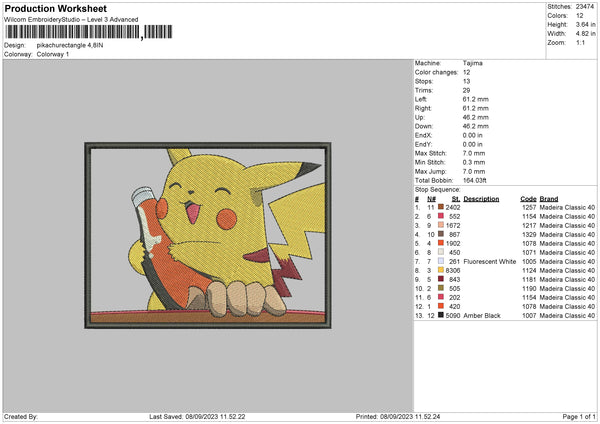 Pikachu Rectangle Embroidery File 6 sizes – Master Digitizer
