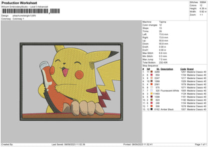 Pikachu Rectangle Embroidery File 6 sizes