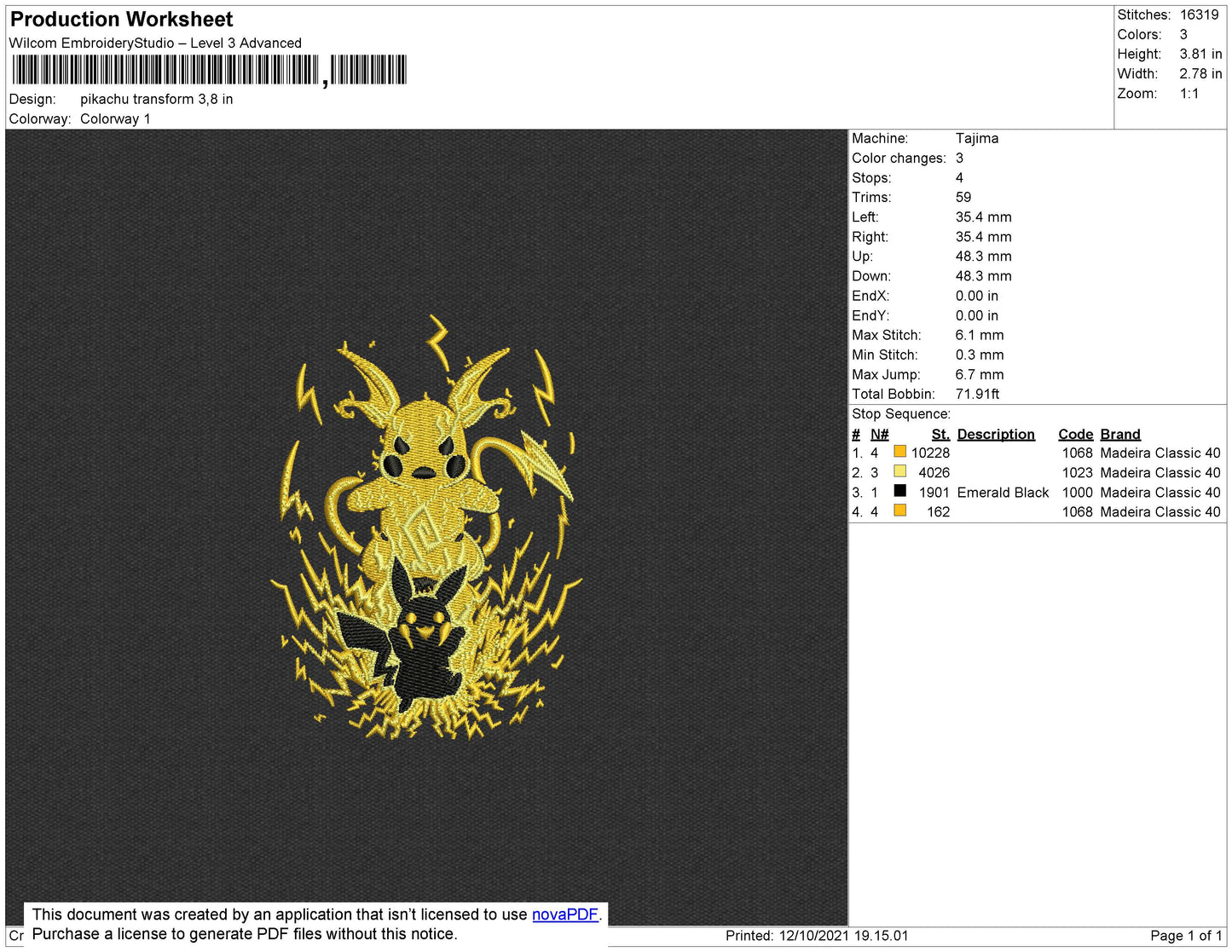 Pikachu Transform Embroidery File 4 size