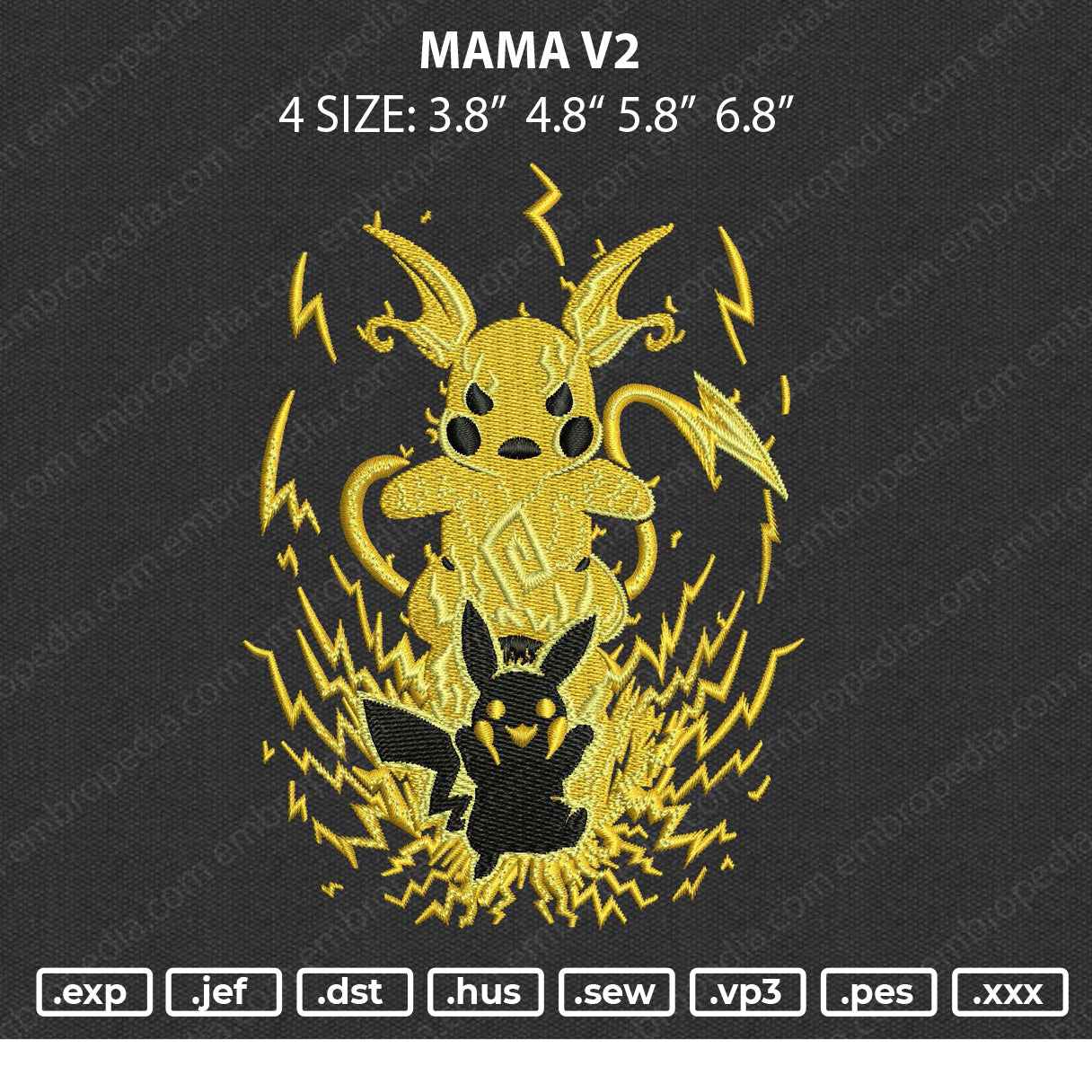 Pikachu Transform Embroidery File 4 size