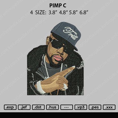 Pimp C Embroidery File 4 size