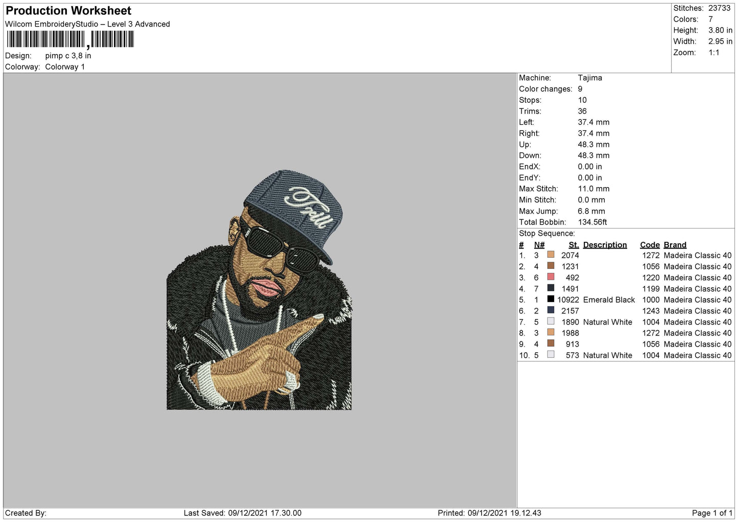 Pimp C Embroidery File 4 size