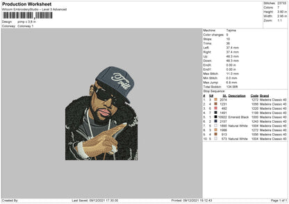 Pimp C Embroidery File 4 size