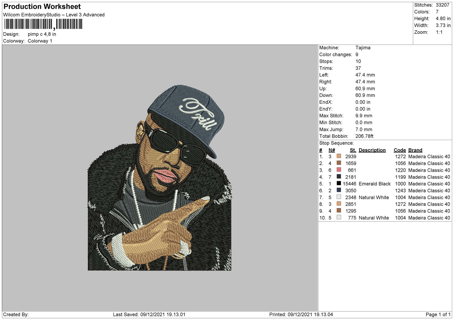 Pimp C Embroidery File 4 size