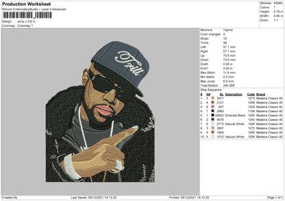 Pimp C Embroidery File 4 size