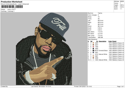 Pimp C Embroidery File 4 size
