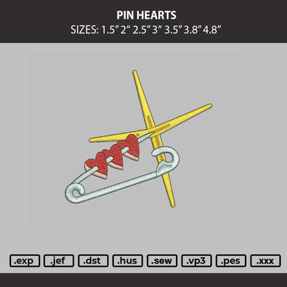 Pin Hearts Embroidery Machine Design File 6 sizes