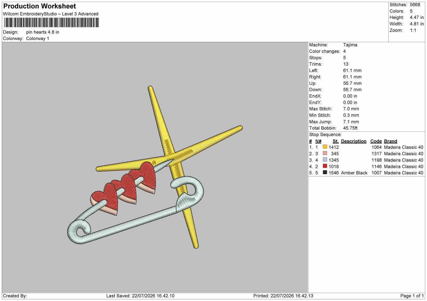 Pin Hearts Embroidery Machine Design File 6 sizes