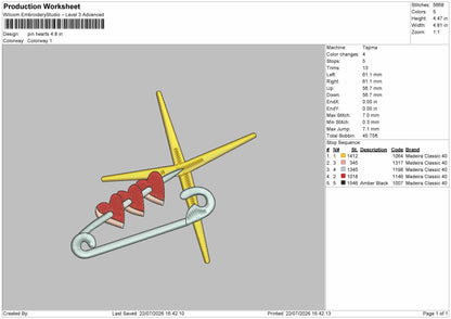 Pin Hearts Embroidery Machine Design File 6 sizes