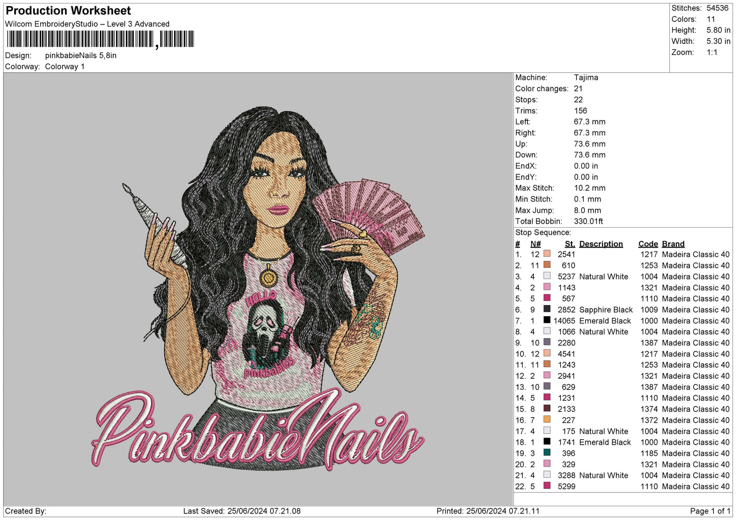 Nails Pink Embroidery File 6 sizes