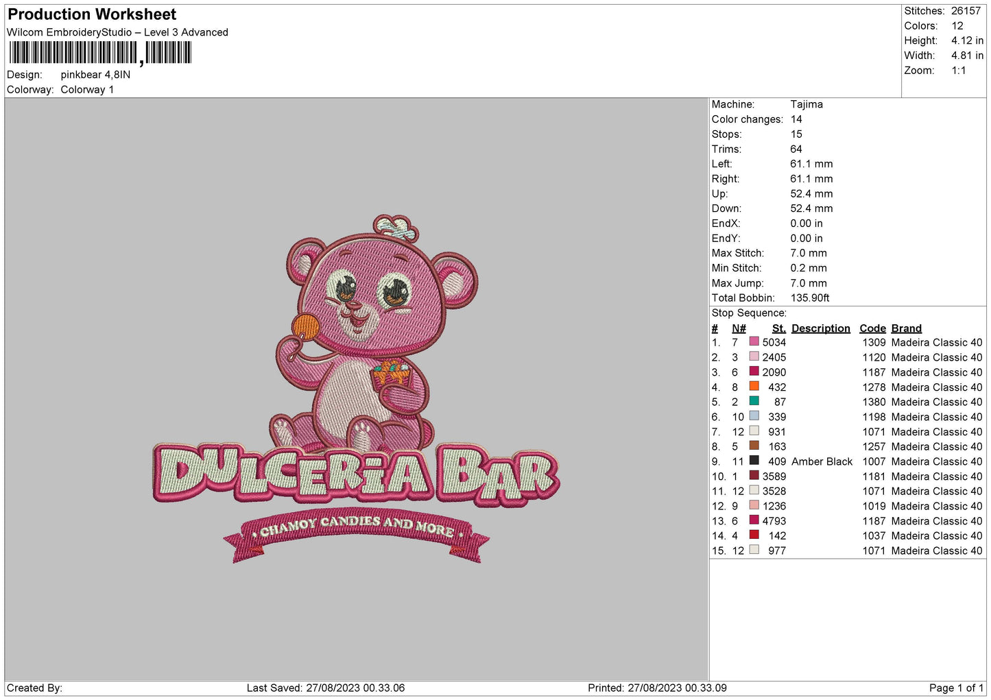 Pink Bear Embroidery File 6 sizes