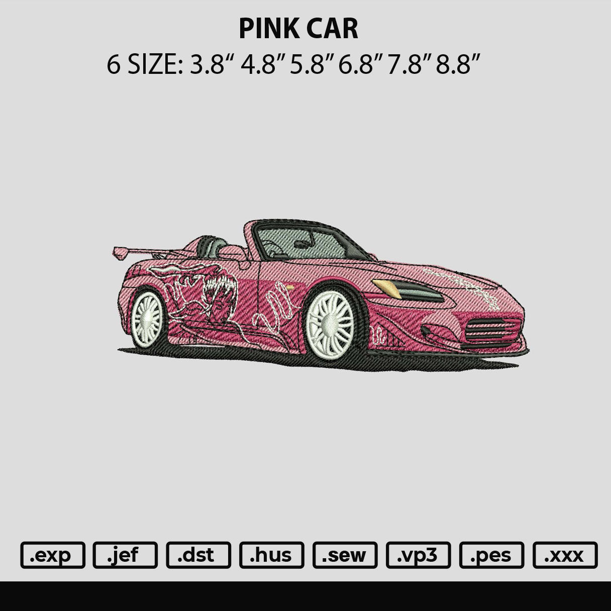 Pink Car Embroidery File 6 sizes