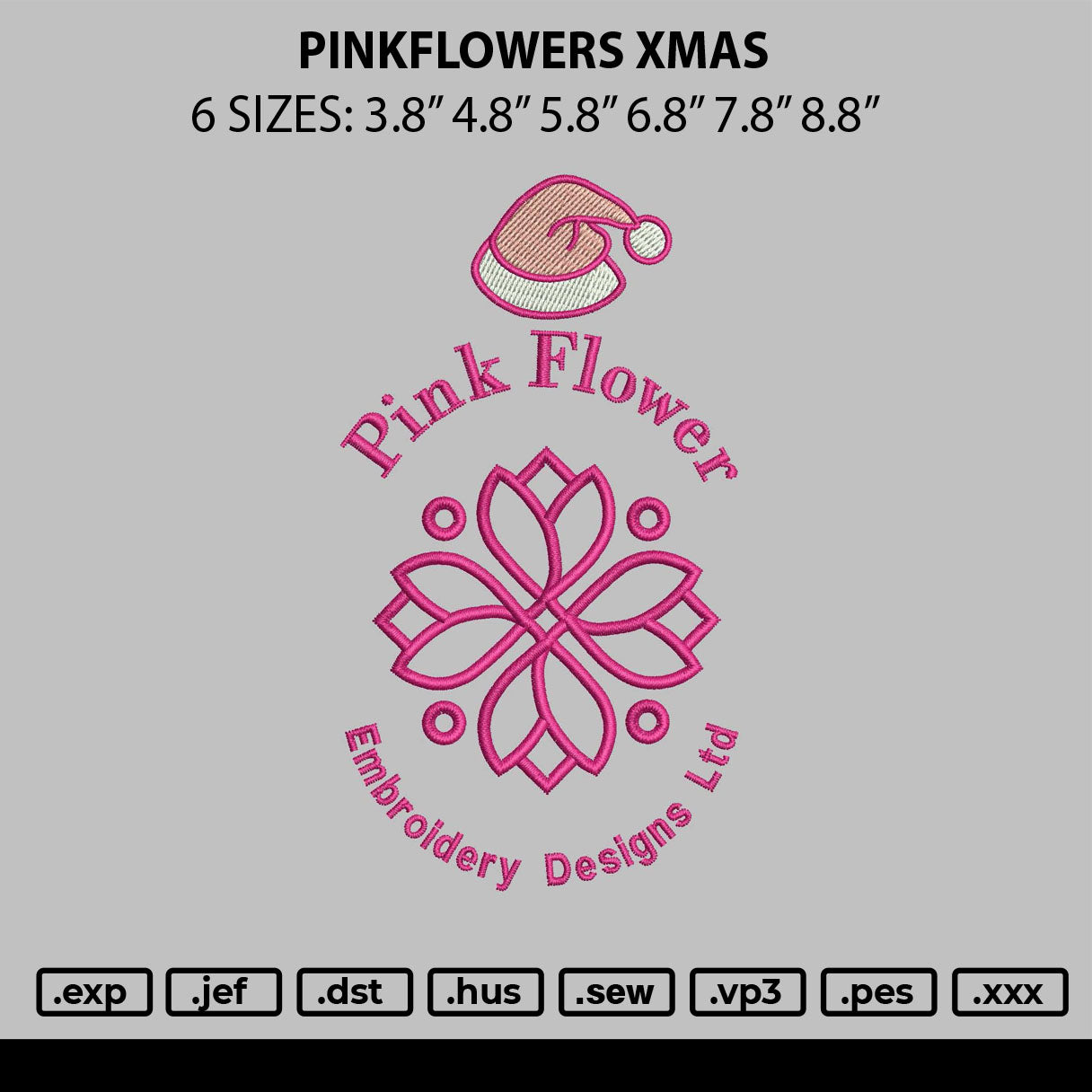 Pinkflowers Xmas Embroidery File 6 sizes