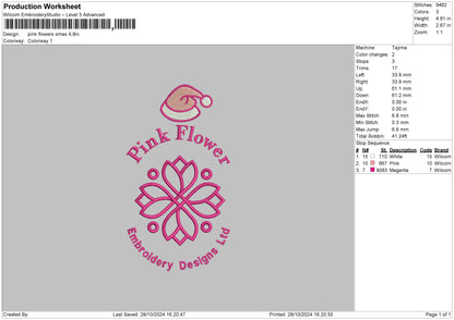 Pinkflowers Xmas Embroidery File 6 sizes