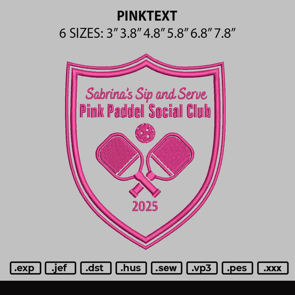 Pink Text Embroidery File 6 sizes