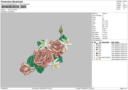 Pink Rose Embroidery File 6 sizes