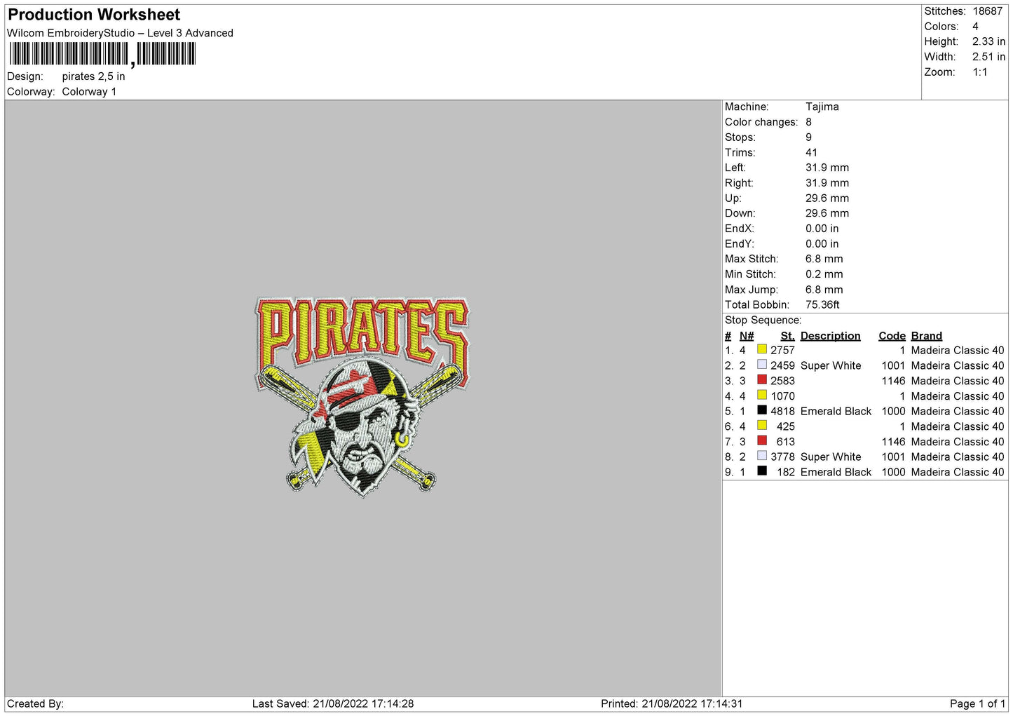 Pirates Embroidery File 5 sizes