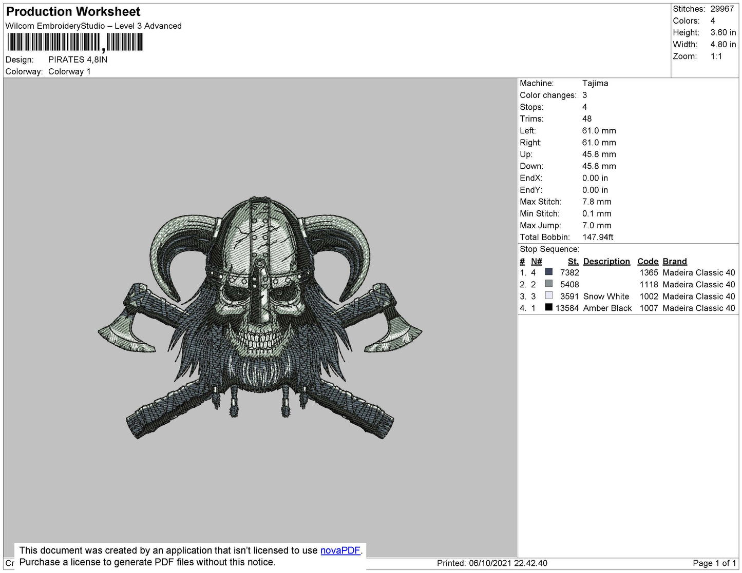 Pirates Embroidery File 4 size