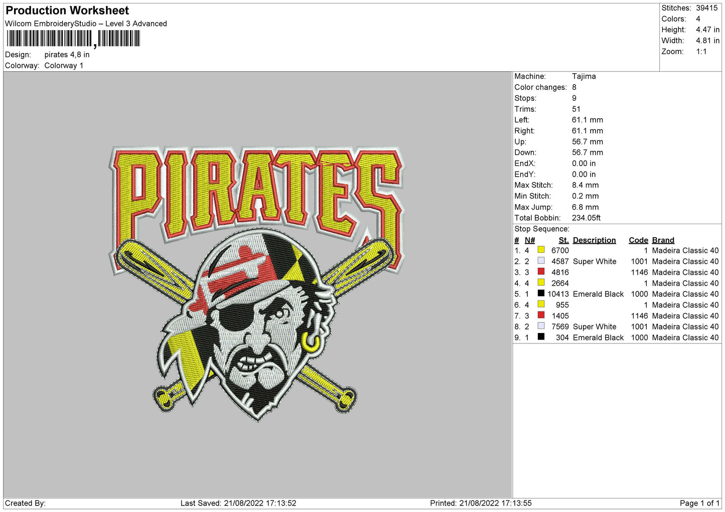 Pirates Embroidery File 5 sizes