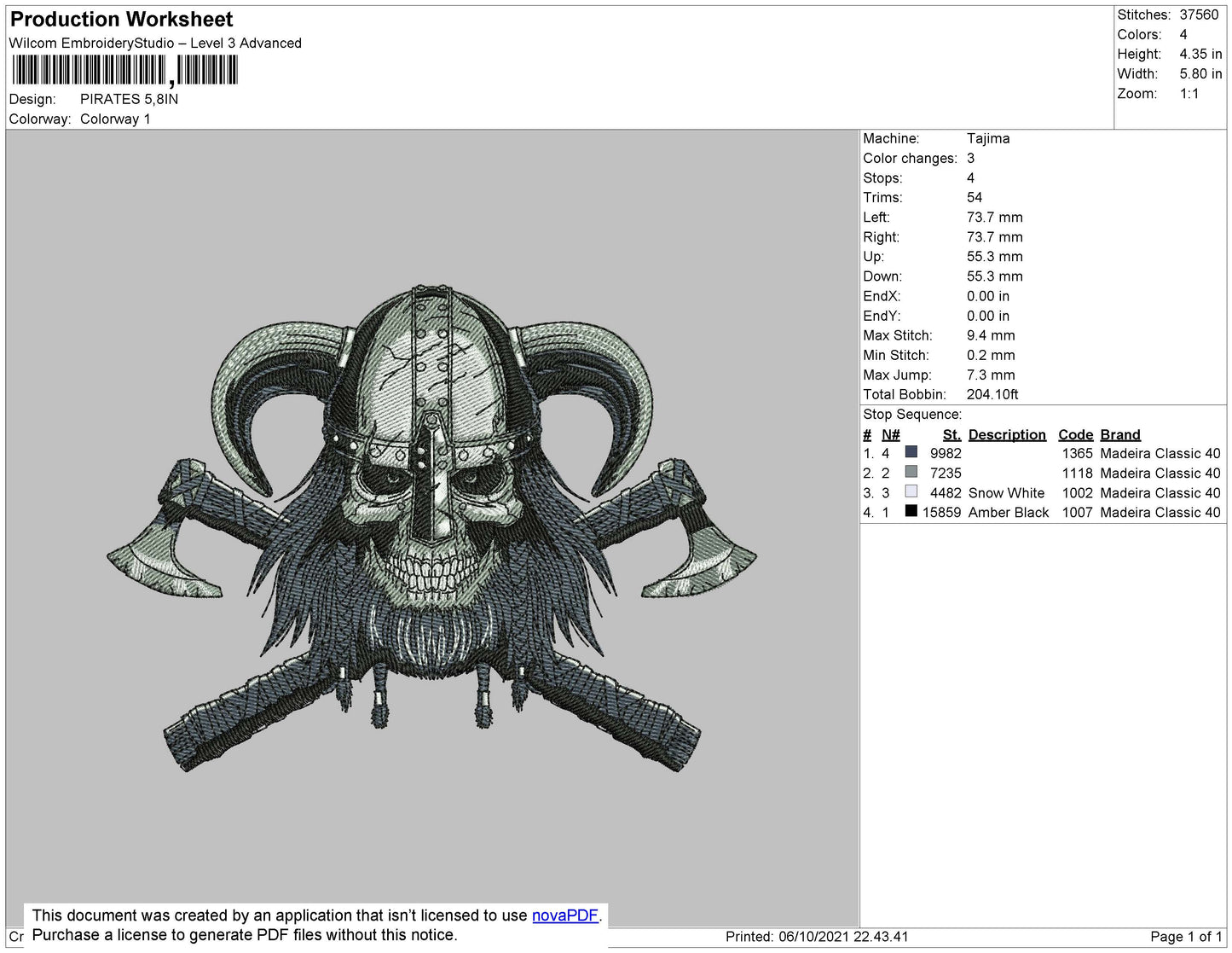 Pirates Embroidery File 4 size