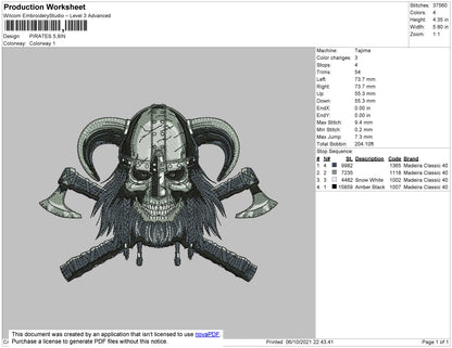 Pirates Embroidery File 4 size