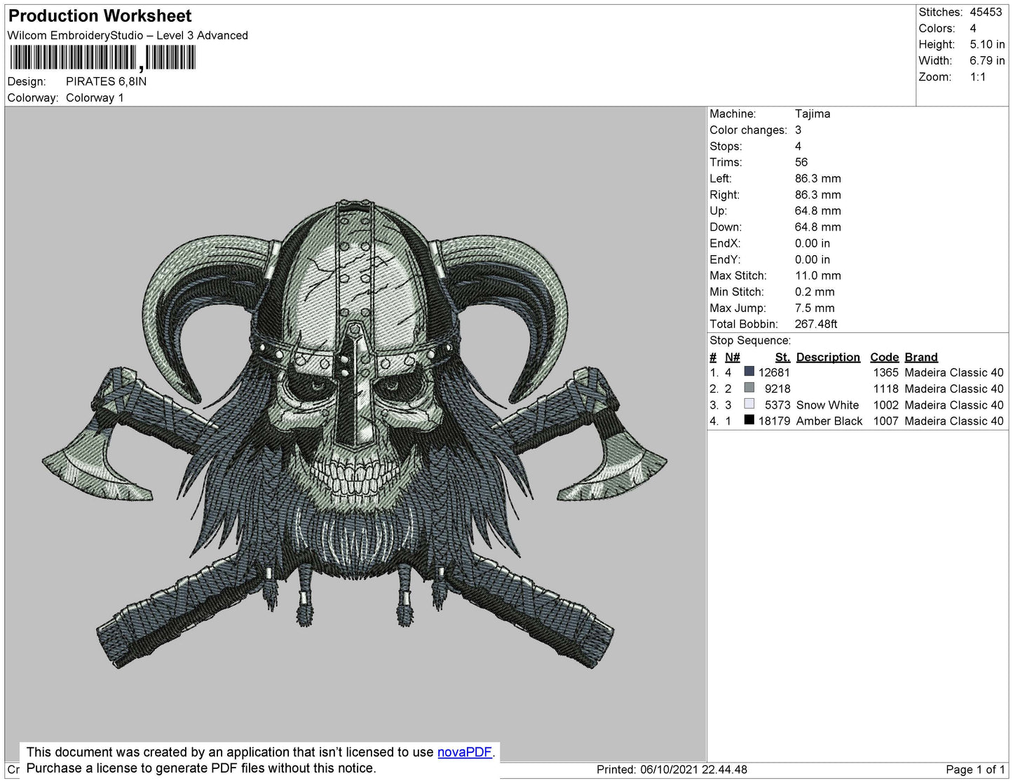 Pirates Embroidery File 4 size