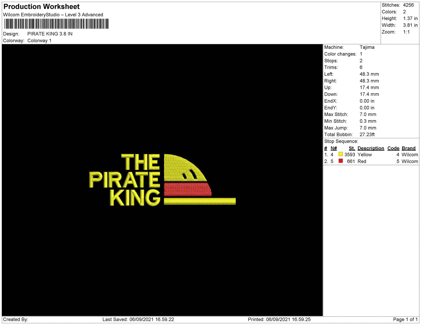 Pirate King Embroidery File 4 size