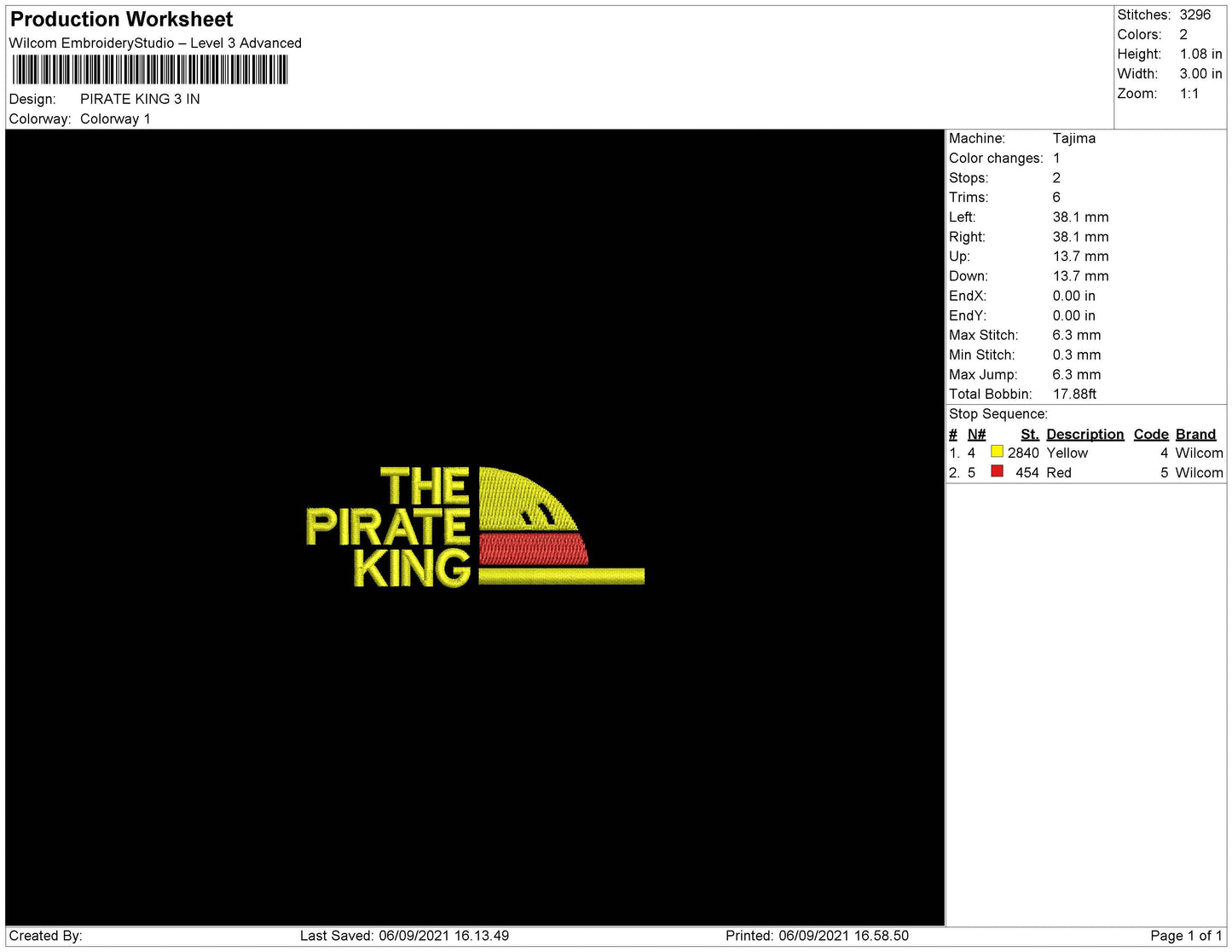 Pirate King Embroidery File 4 size