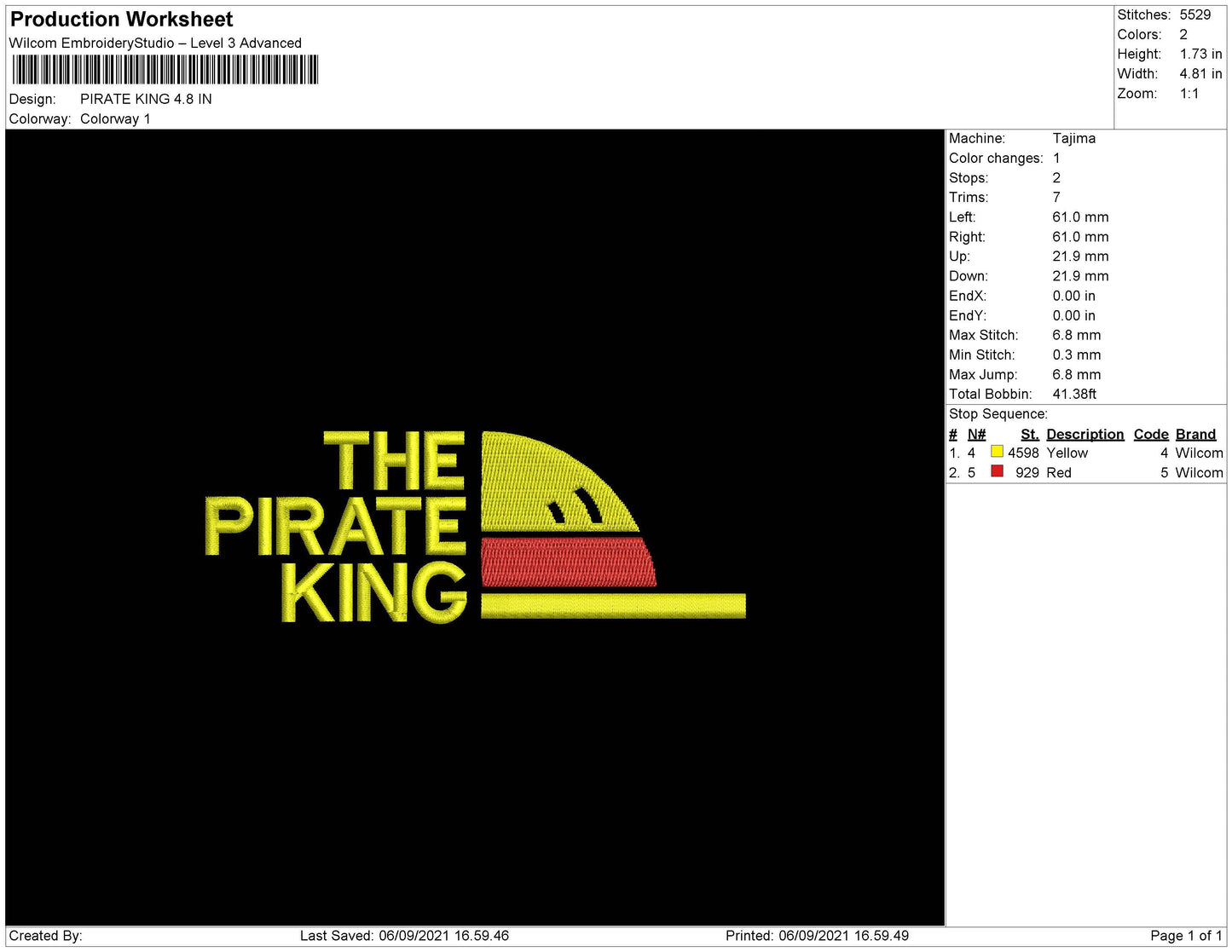 Pirate King Embroidery File 4 size