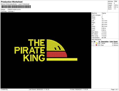Pirate King Embroidery File 4 size