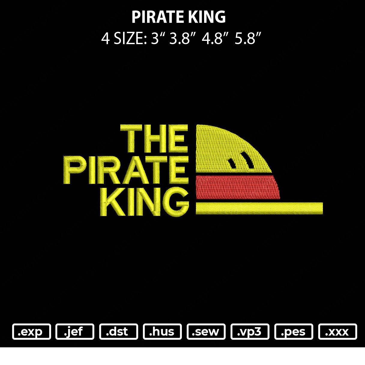 Pirate King Embroidery File 4 size