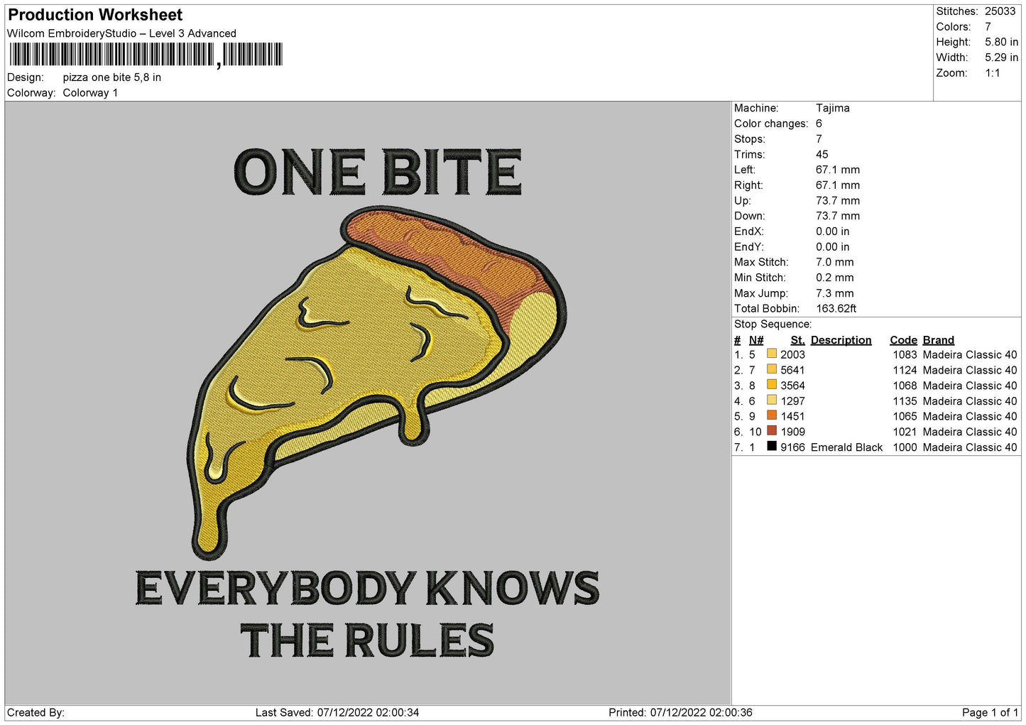 Pizza One Bite Embroidery File 6 Sizes