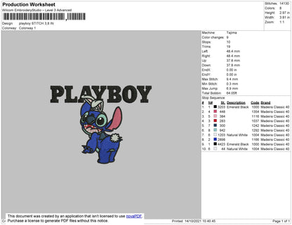 Playboy Stitch Embroidery File 4 size
