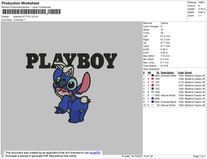 Playboy Stitch Embroidery File 4 size