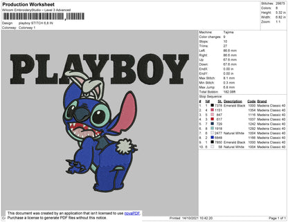 Playboy Stitch Embroidery File 4 size