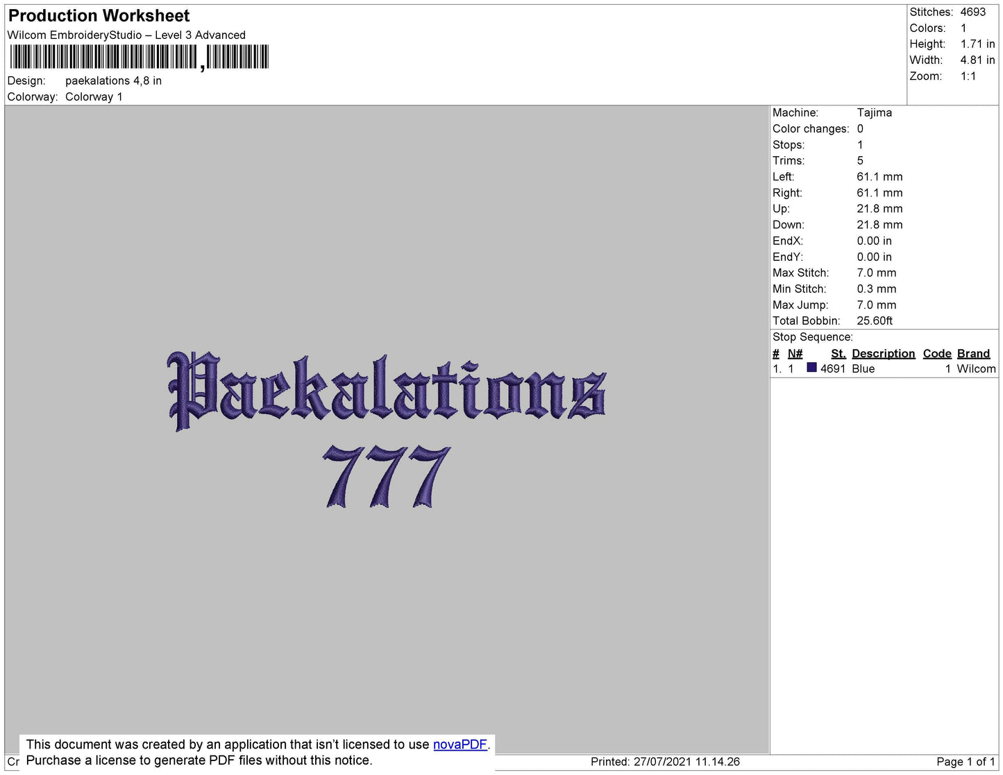Paekalations Embroidery File 4 size