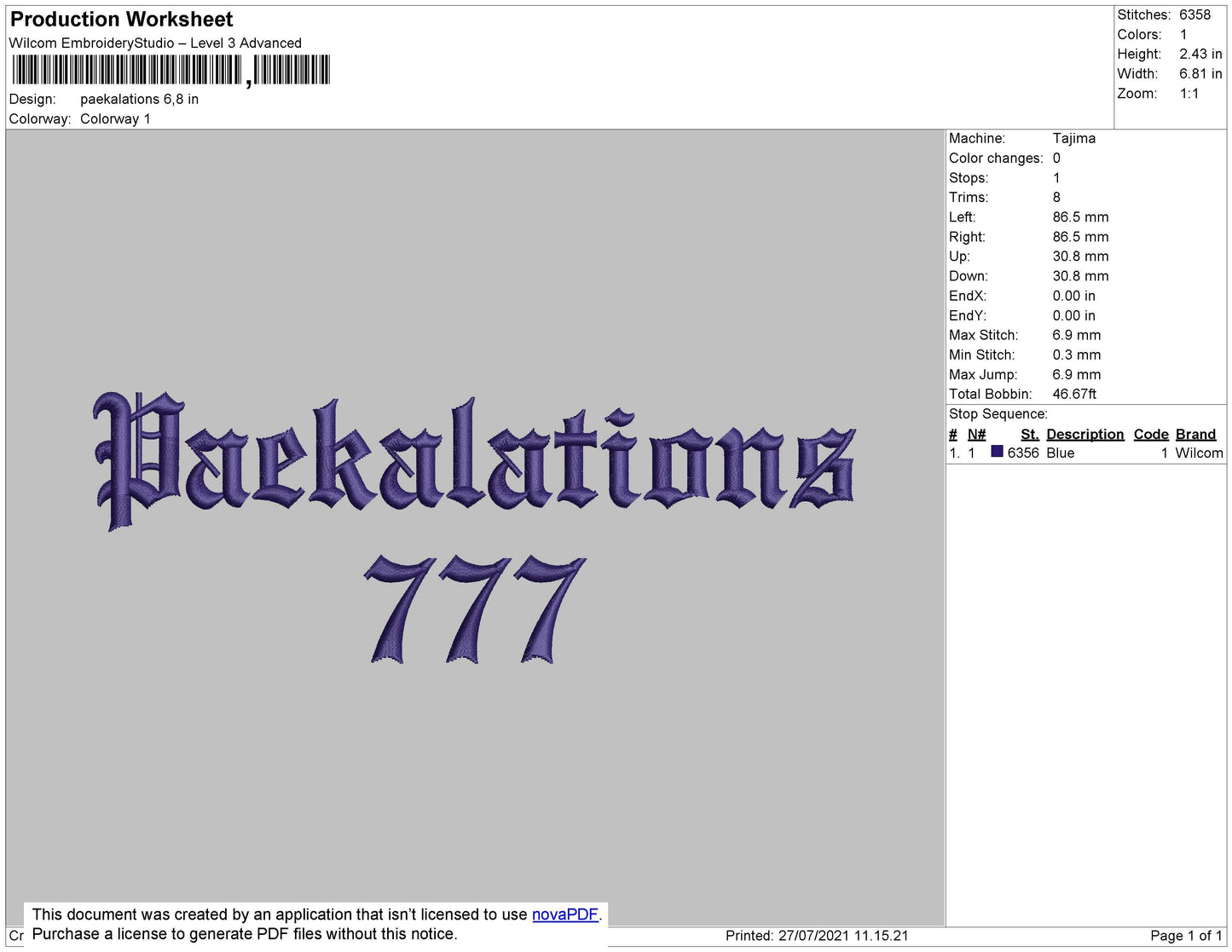Paekalations Embroidery File 4 size