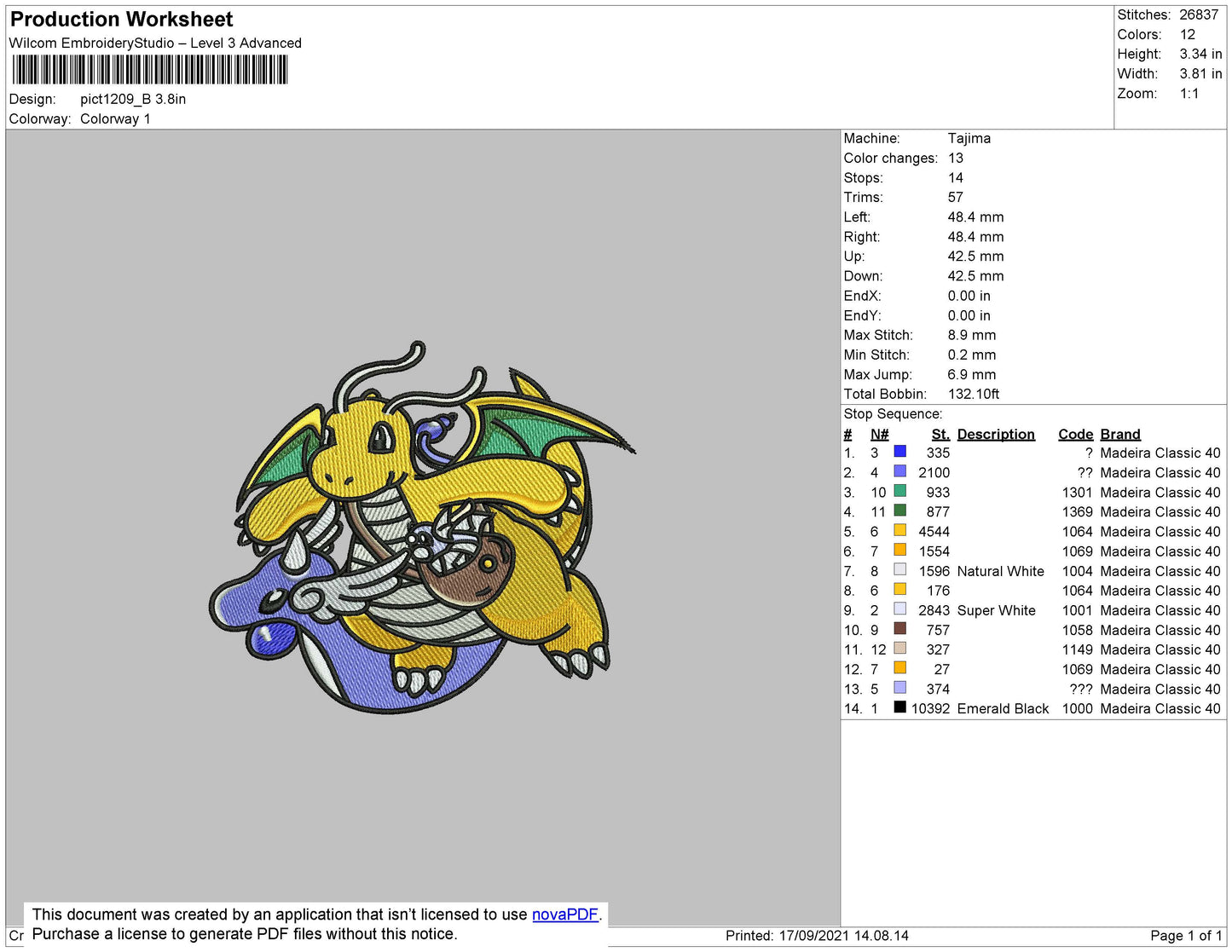 Pokemon 003 Embroidery File 4 size