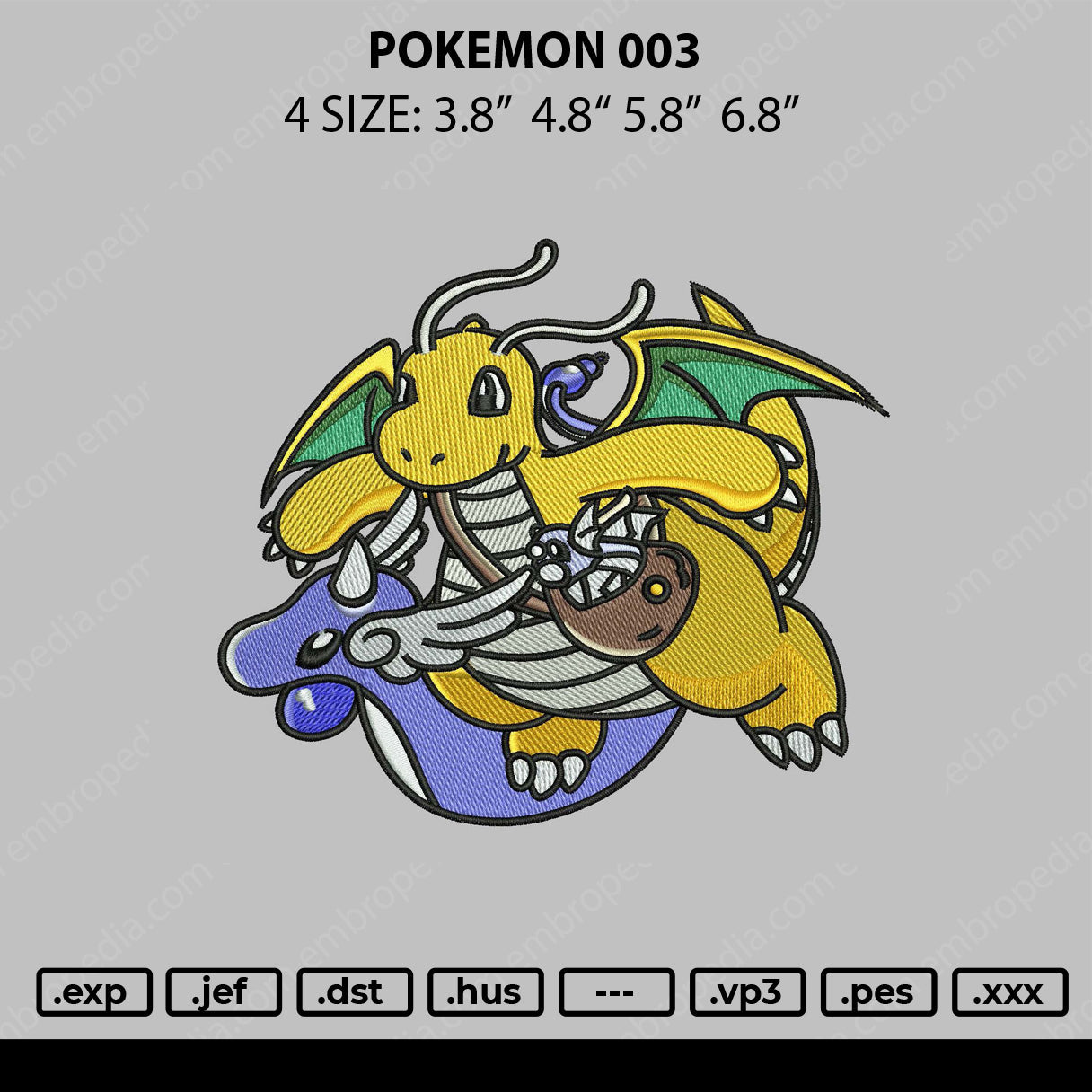 Pokemon 003 Embroidery File 4 size
