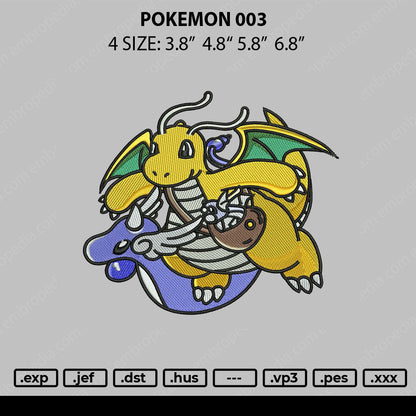 Pokemon 003 Embroidery File 4 size