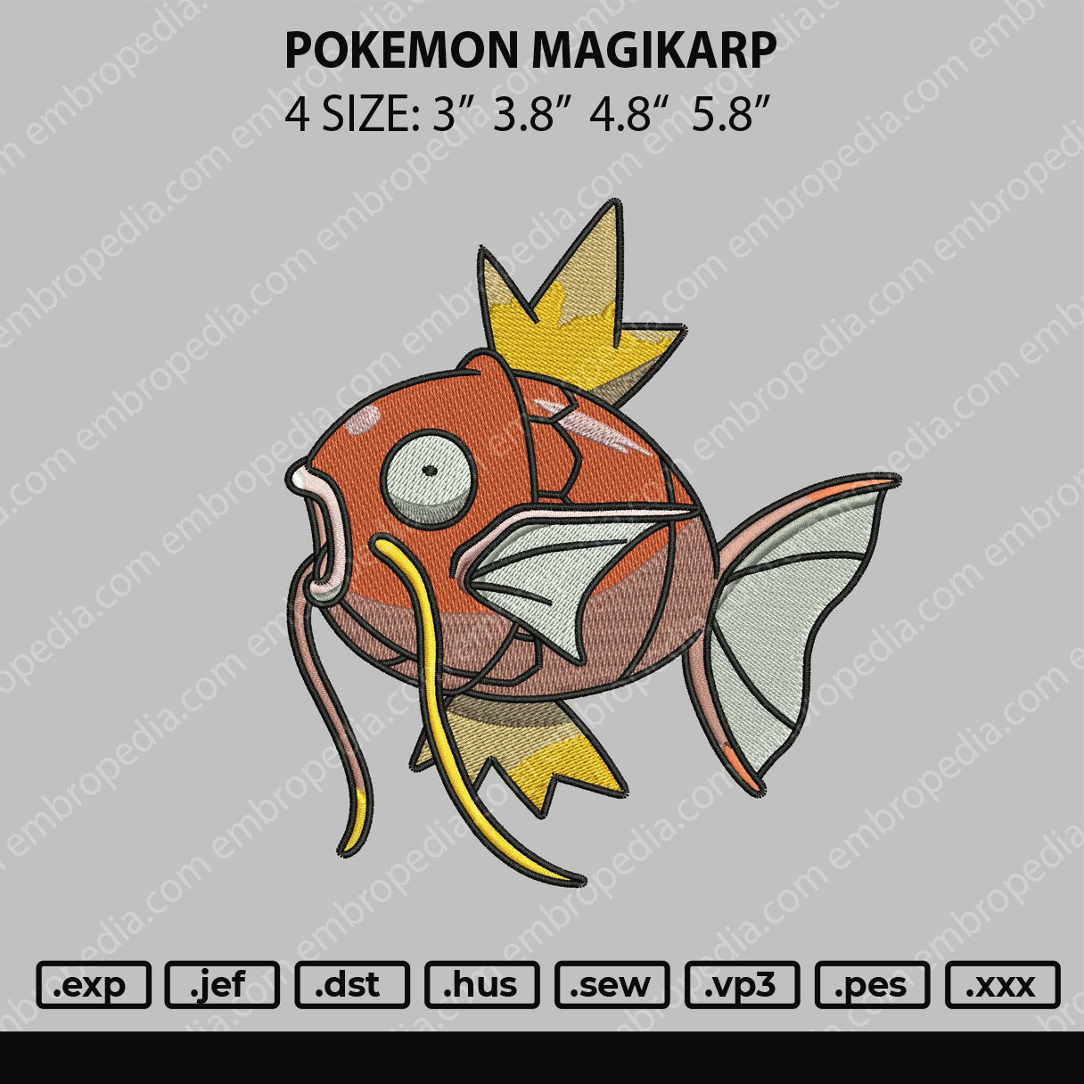 Pokemon Magikarp Embroidery File 4 size