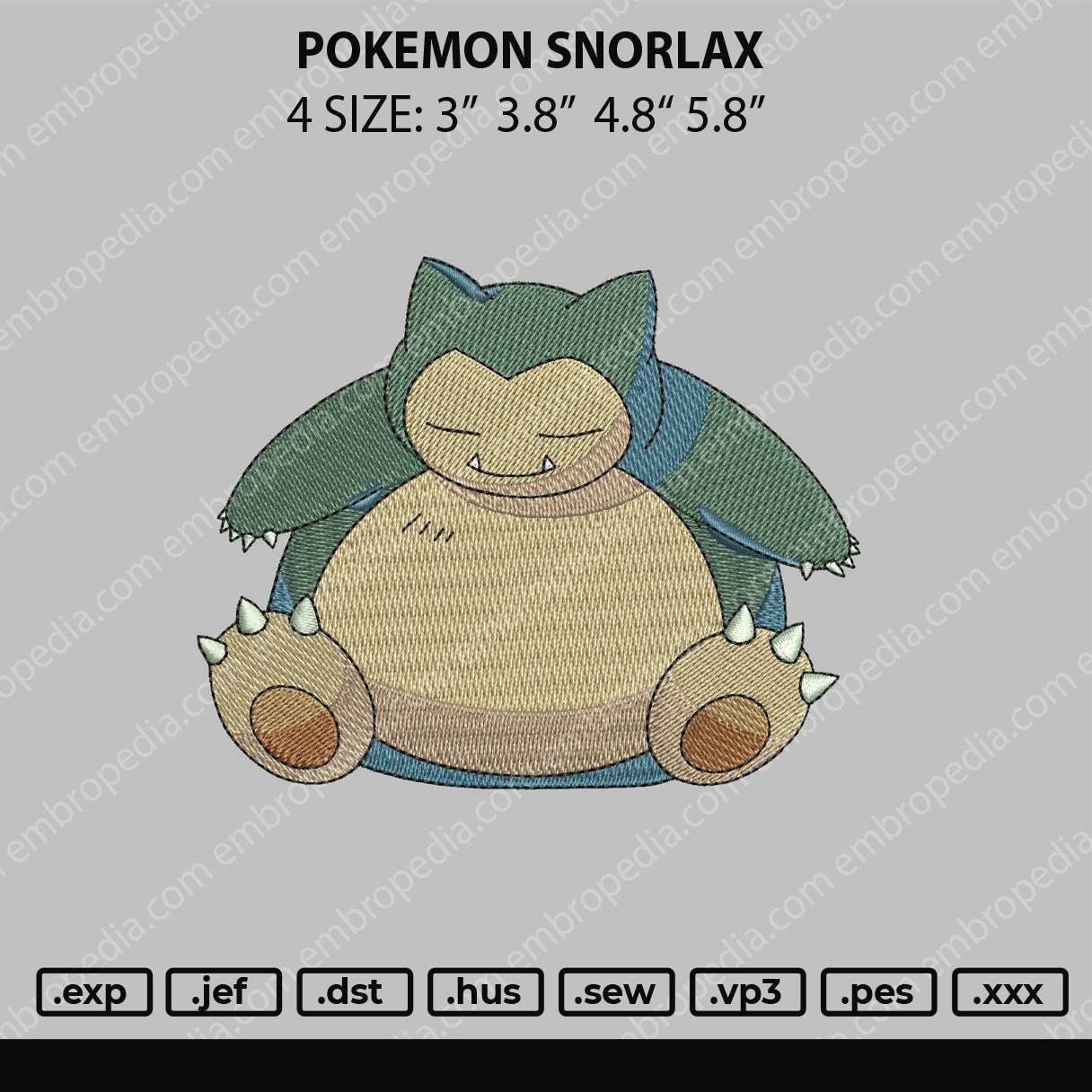 Pokemon Snorlax Embroidery File 4 size