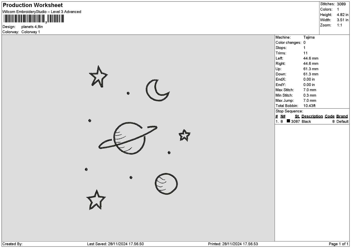Planet2811 Embroidery File 6 sizes
