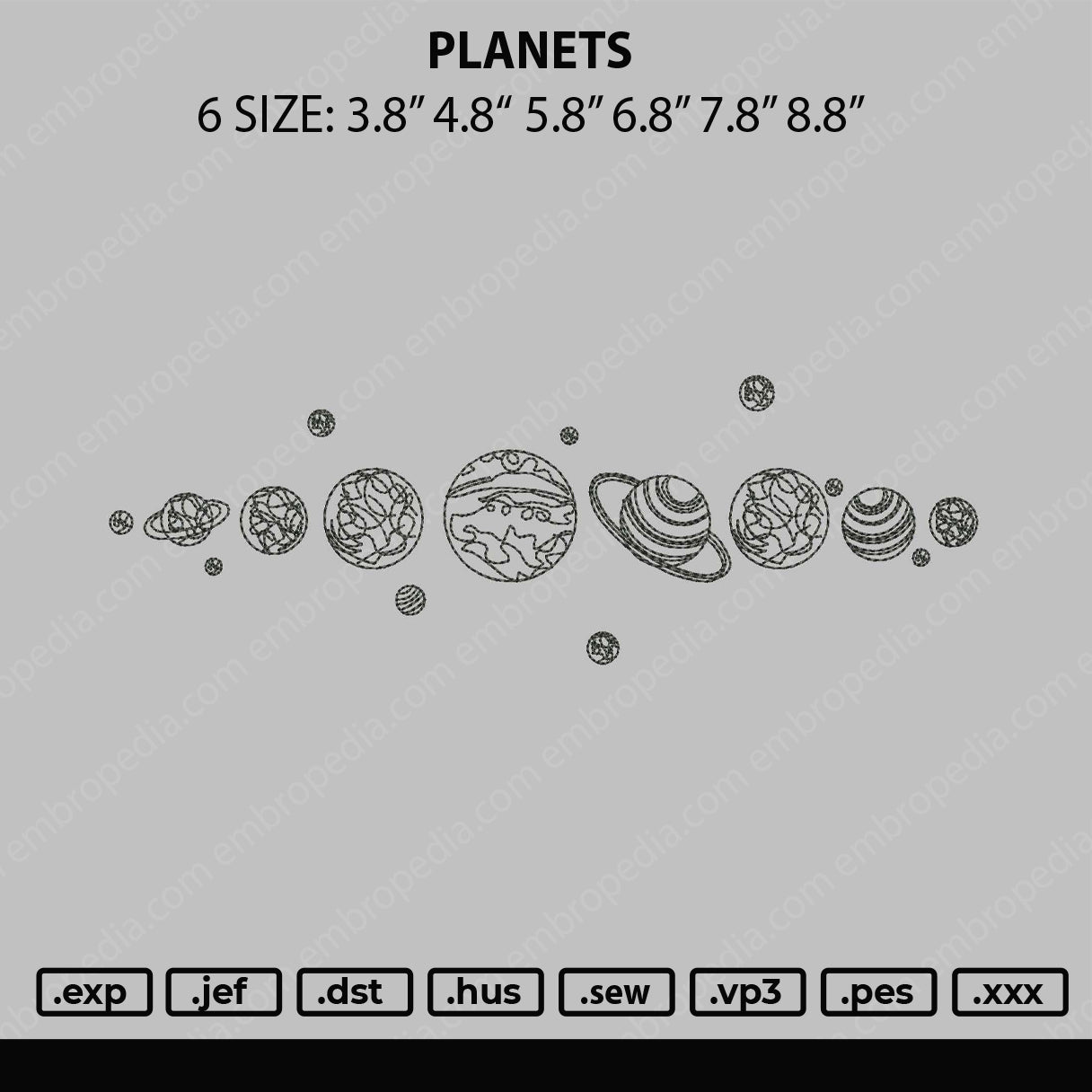 Planets Embroidery File 6 sizes