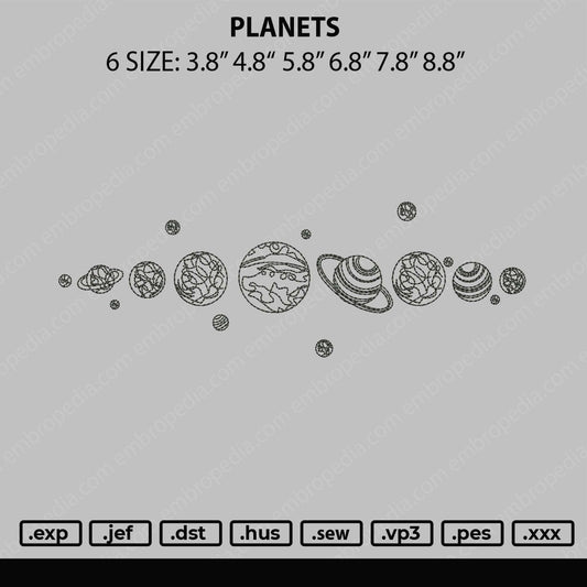 Planets Embroidery File 6 sizes