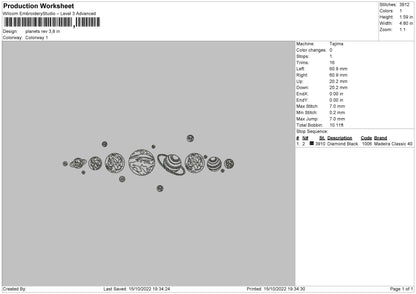 Planets Embroidery File 6 sizes
