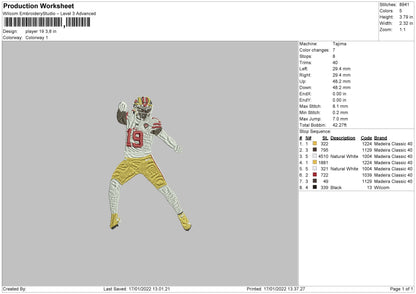 Player 19 Embroidery File 4 size