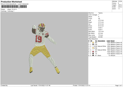 Player 19 Embroidery File 4 size