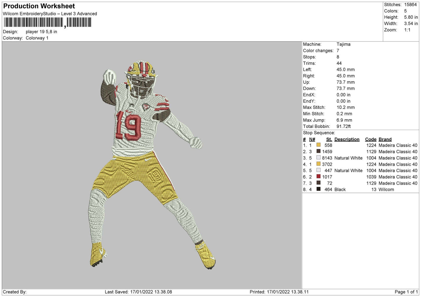 Player 19 Embroidery File 4 size