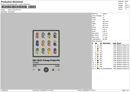 Player Song 05 Embroidery File 6 sizes